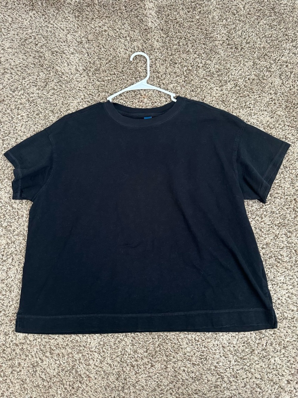 Old Navy Cotton Boxy Black Short Sleeve Shirt Split Hem XL